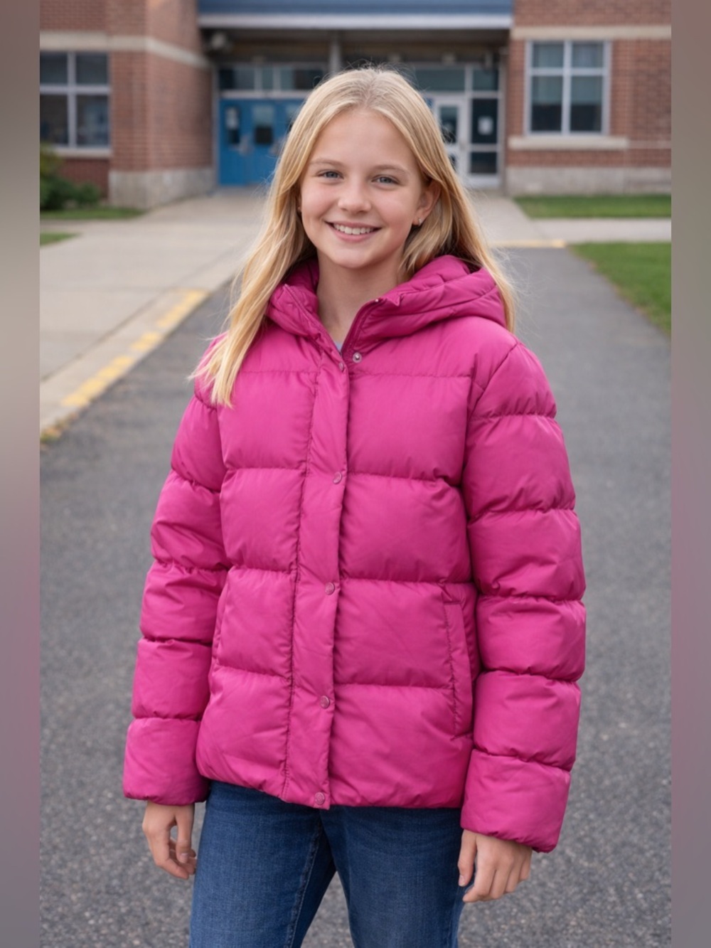 NWT Gap Kids - Raspberry Down‑Filled Hooded Warmest Jacket. Girls XL 12/13 years